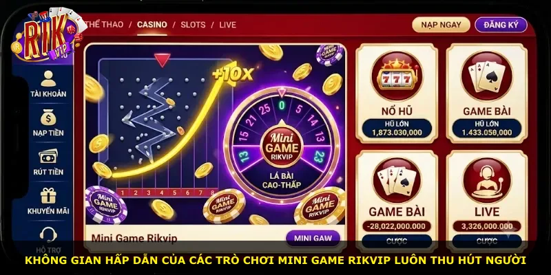 Không gian hấp dẫn của các trò chơi mini game Rikvip luôn thu hút người