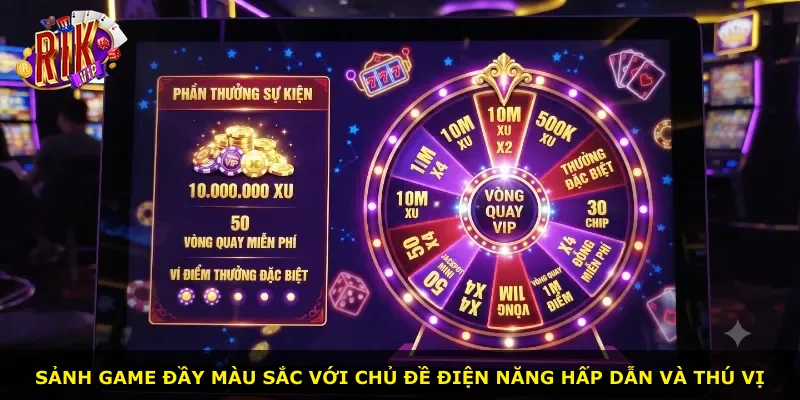 Sảnh game đầy màu sắc với chủ đề điện năng hấp dẫn và thú vị